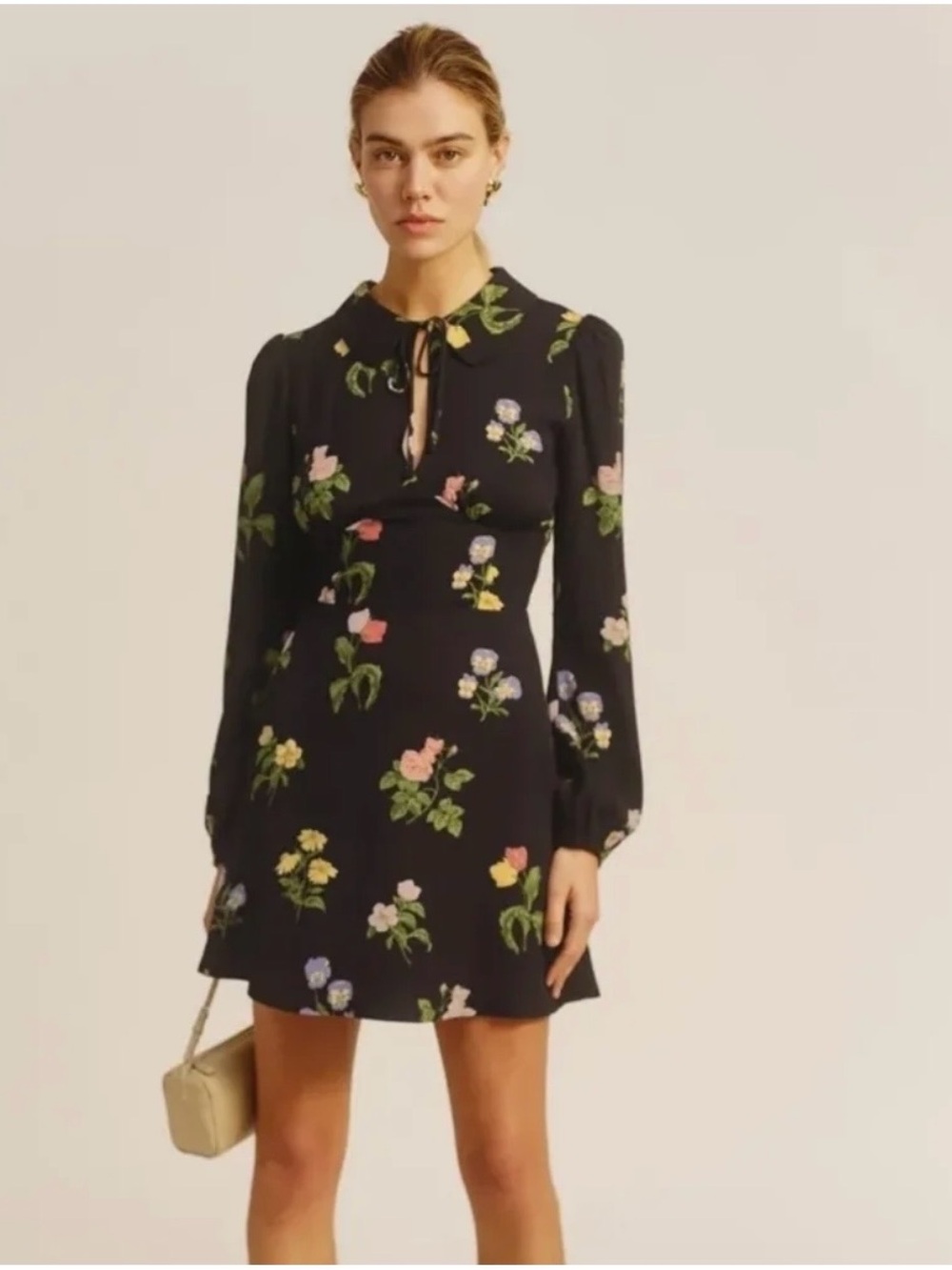 Reformation women’s size 8 will Black Floral Long Sleeve Mini Dress